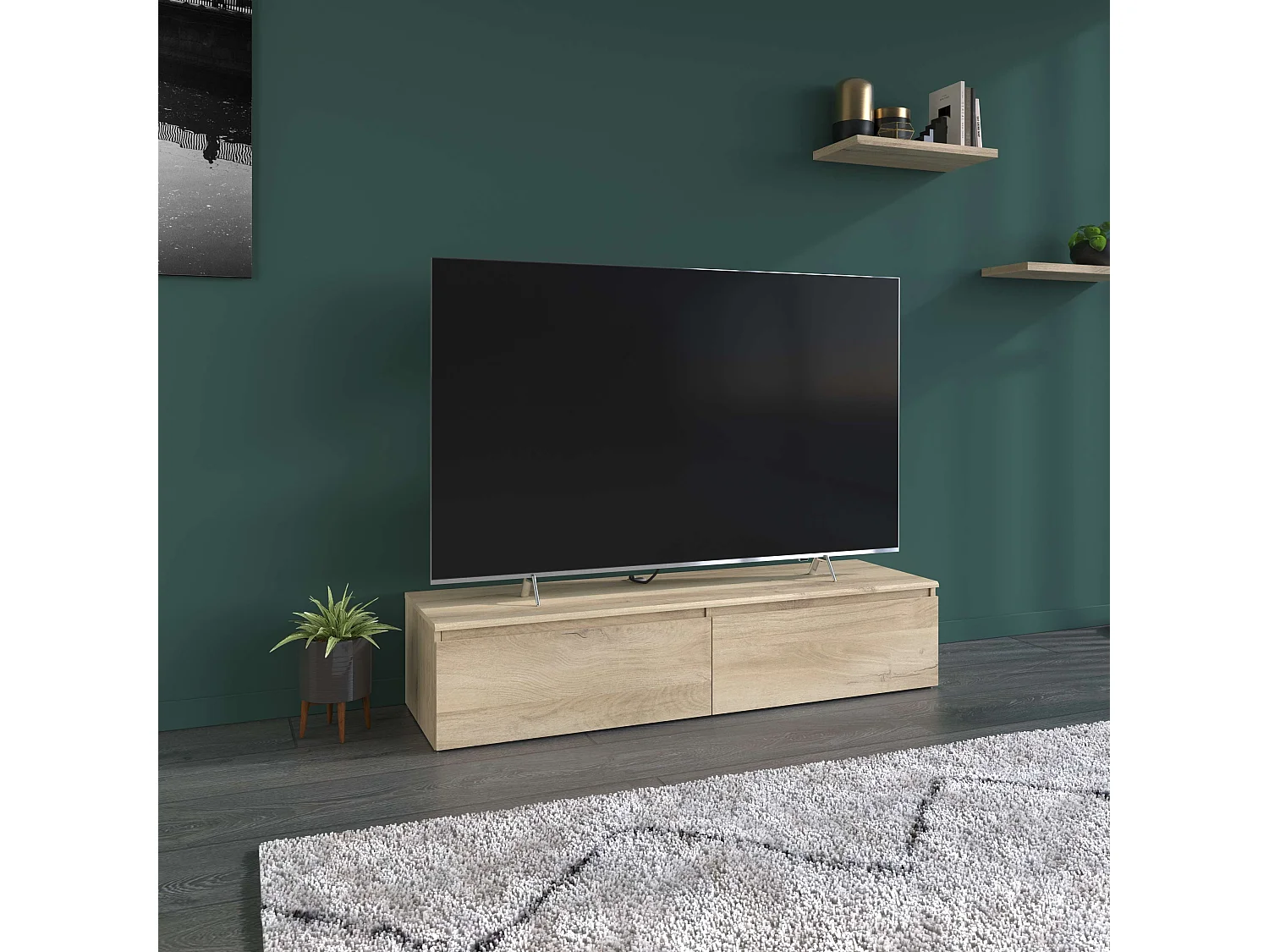 Móvel de TV suspenso Erebus, carvalho Kronberg, melamina, 138 x 29 x 40 cm