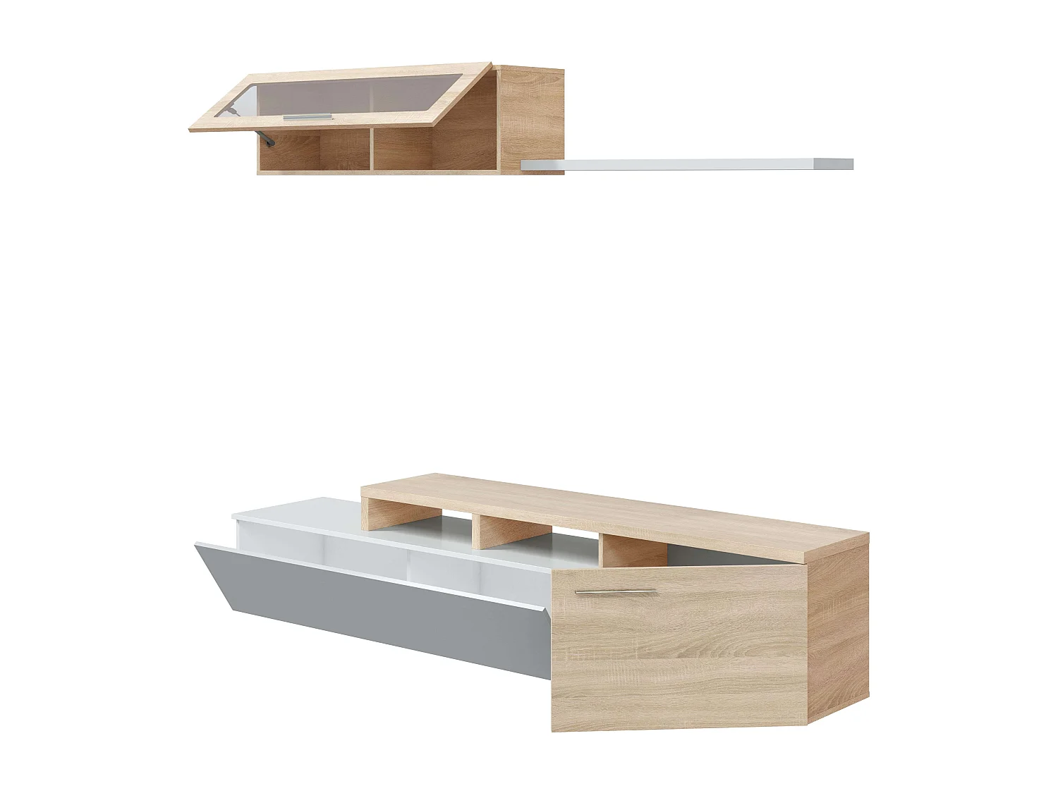 Módulo TV Rinconero Nexus Roble Canadian y Blanco Brillo