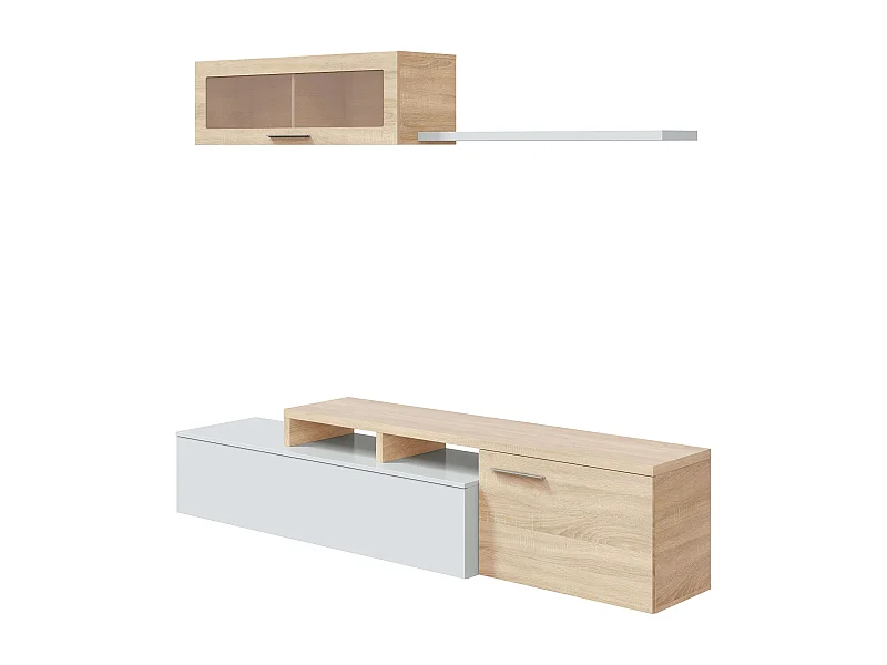 Módulo TV Rinconero Nexus Roble Canadian y Blanco Brillo