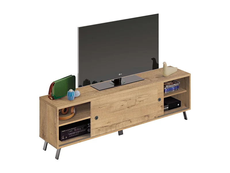 Meuble TV Kamet avec 2 portes coulissantes, chêne doré industriel, 52 x 160 x 40 cm