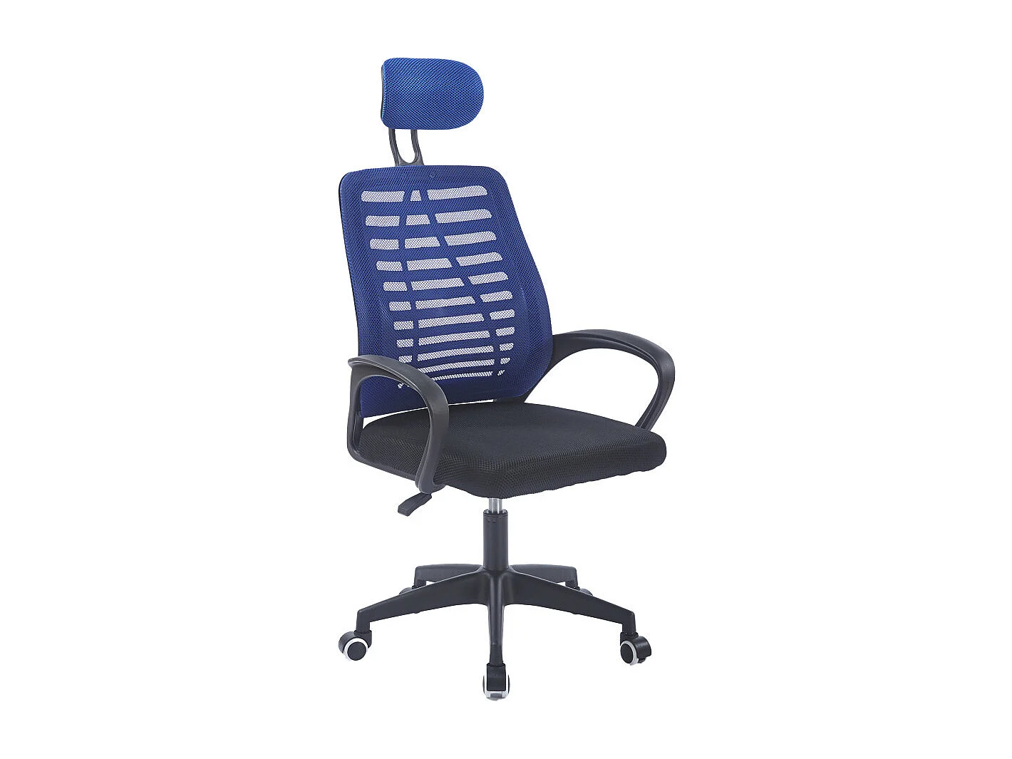 Silla de escritorio de 106-116x59x56 cm con reposacabezas regulable en color azul Ken