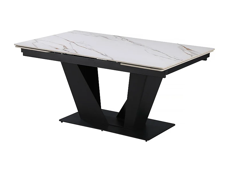 Ausziehbarer Esstisch aus Keramik – 160/240 cm – 6 bis 10 Personen "Nova" – Weiß, Gold marmoriert