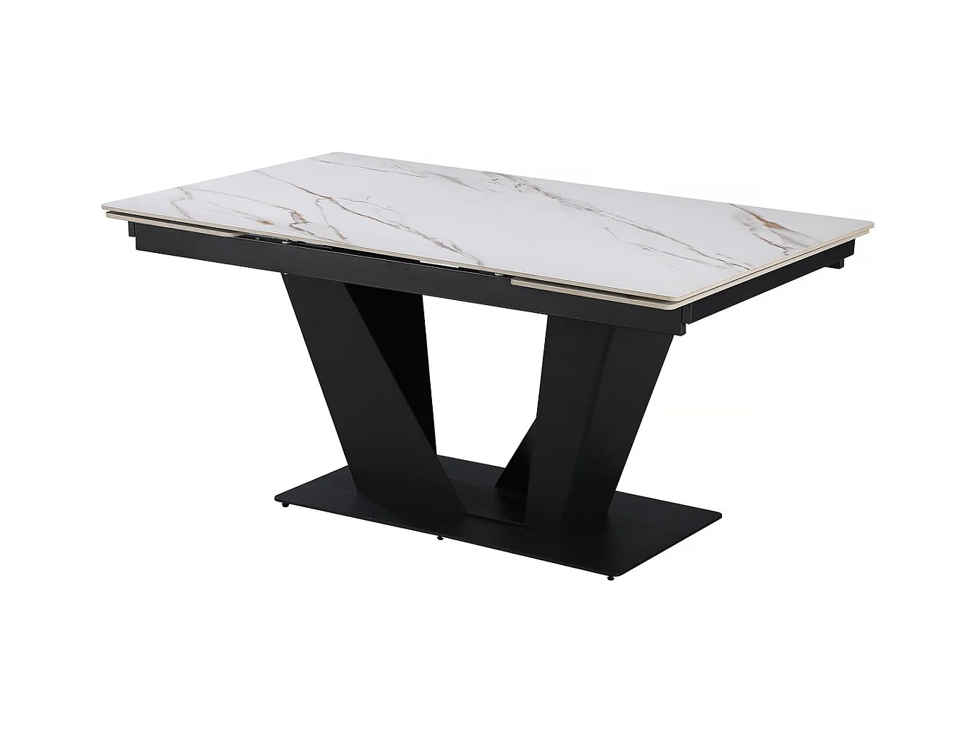 Table à manger extensible en céramique - 160/240 cm - 6 à 10 personnes "Nova" - Blanc marbré gold