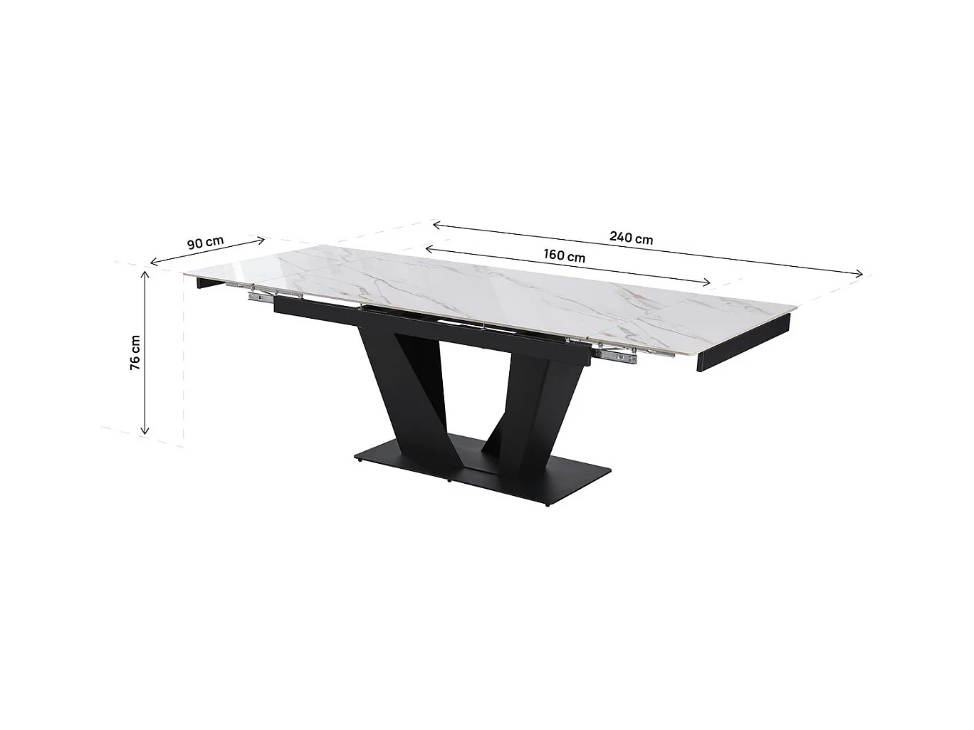 Table à manger extensible en céramique - 160/240 cm - 6 à 10 personnes "Nova" - Blanc marbré gold