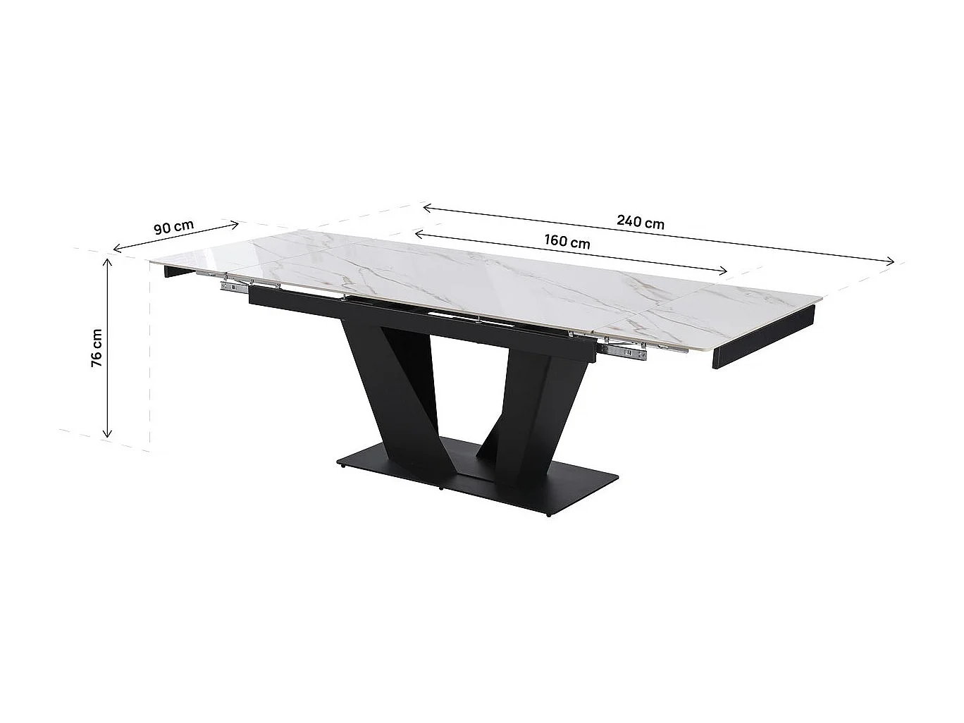 Mesa de comedor extensible de cerámica - 160/240 cm - 6 a 10 personas "Nova" - Blanco jaspeado dorado