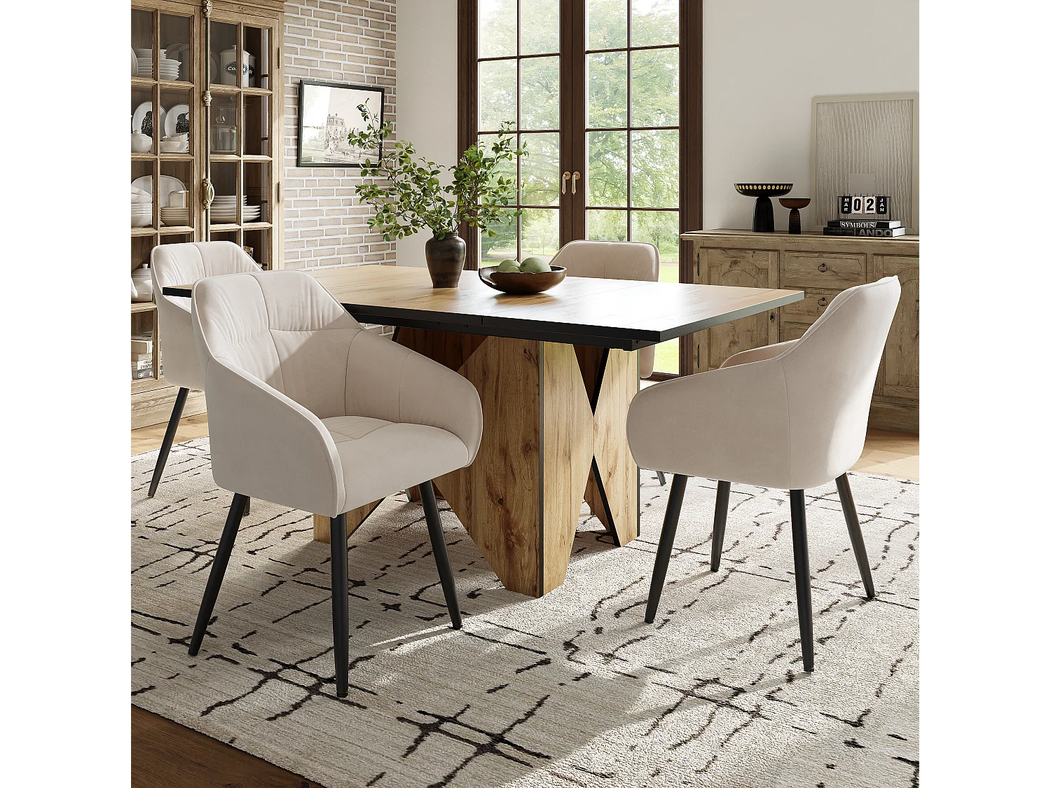 Table à manger 138.5 x 80 x 75 cm  4 a 6 personnes - pieds en bois - marron