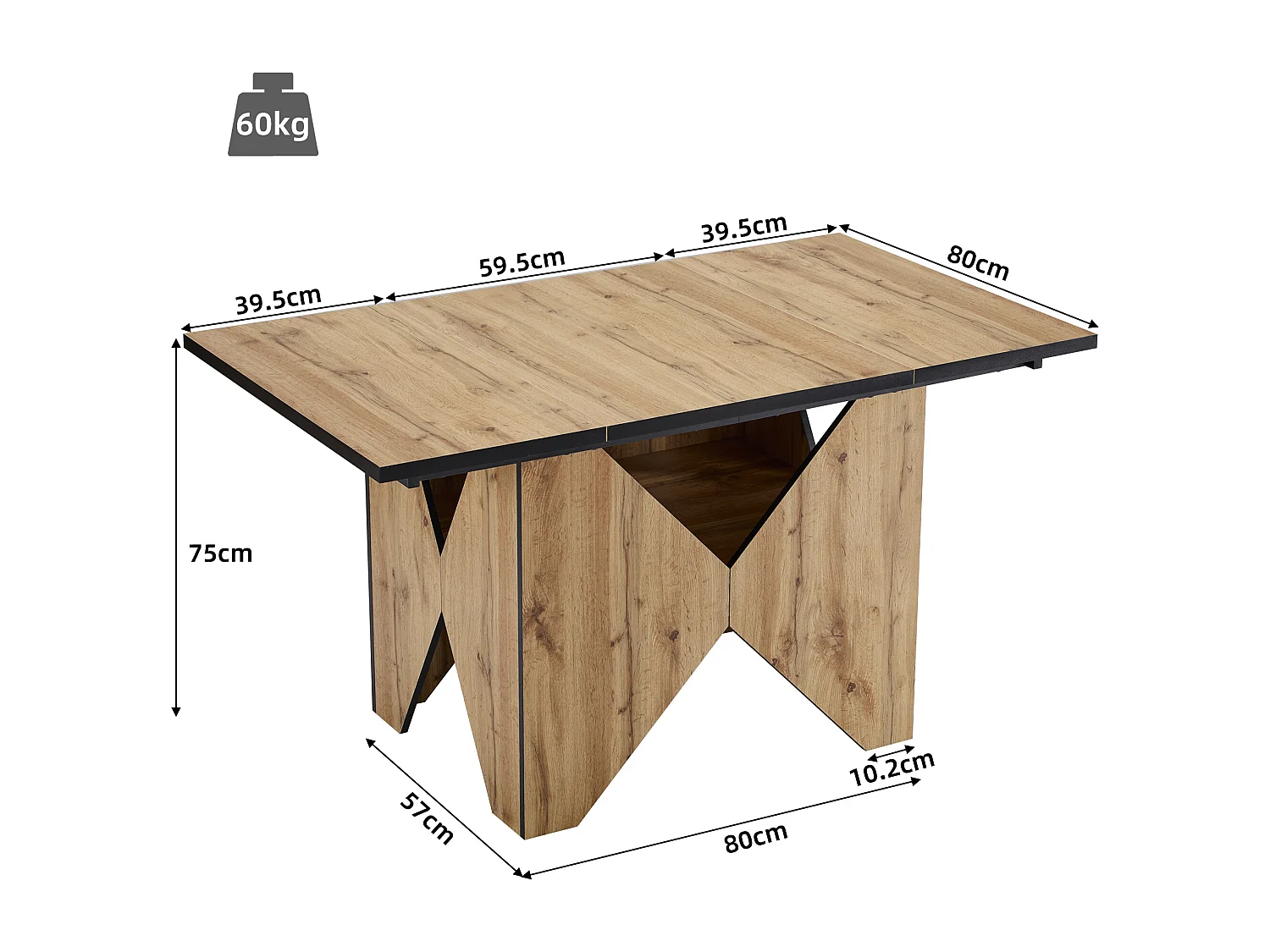 Table à manger 138.5 x 80 x 75 cm  4 a 6 personnes - pieds en bois - marron