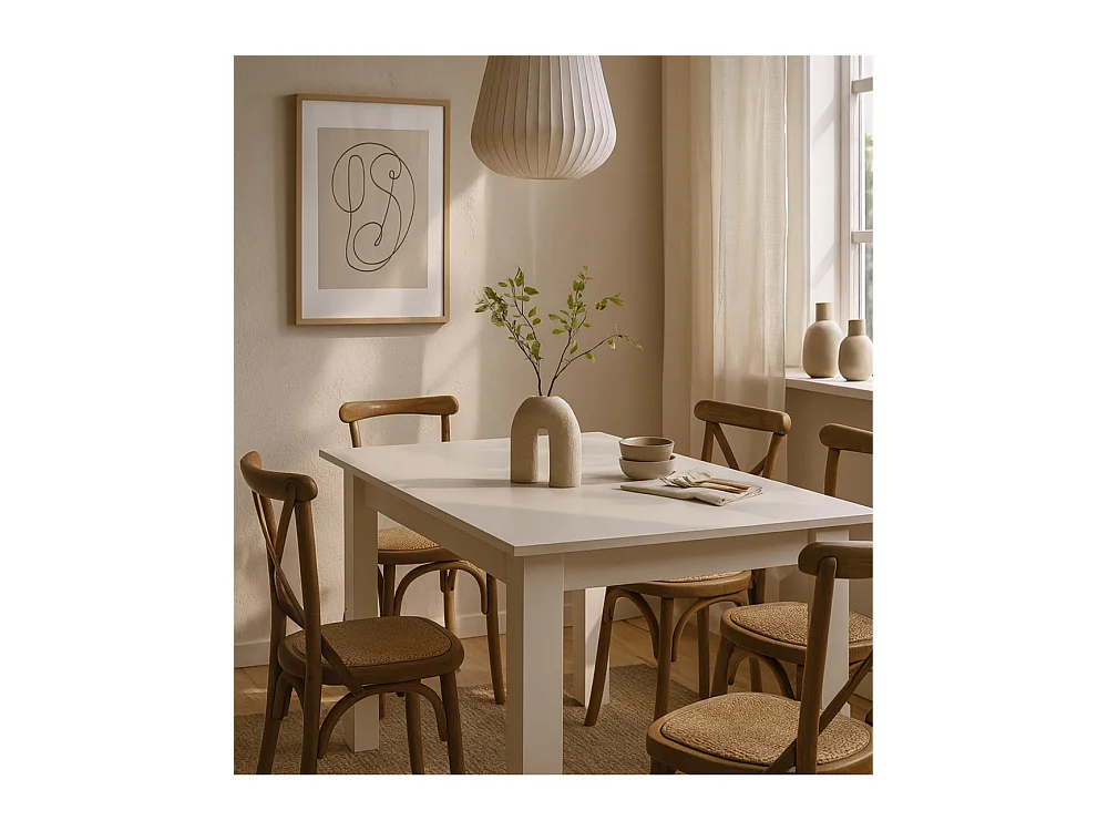 Mesa de comedor extensible de 75x80x140-180 cm con patas en forma de L en color blanco Uki