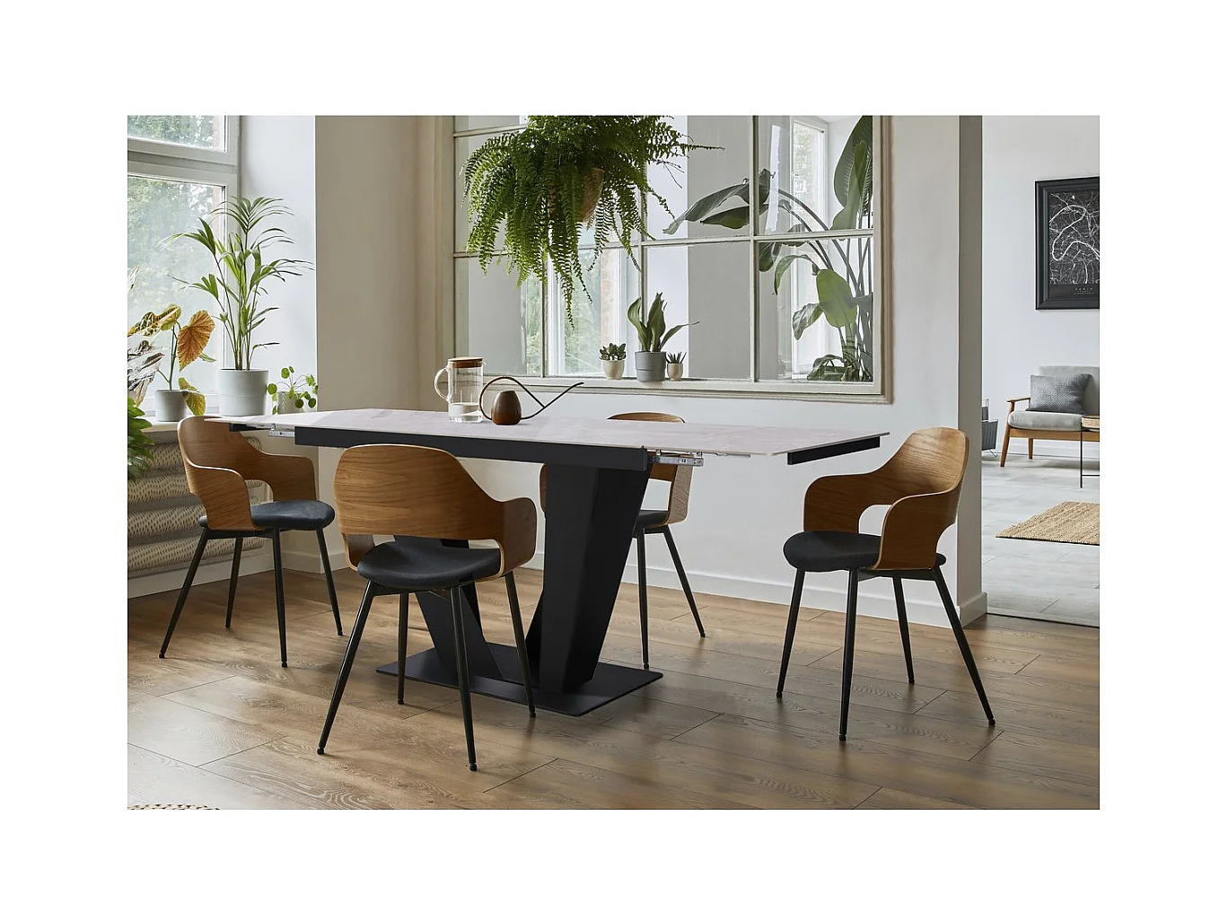 Table à manger extensible en céramique - 160/240 cm - 6 à 10 personnes "Nova" - Gris marbré