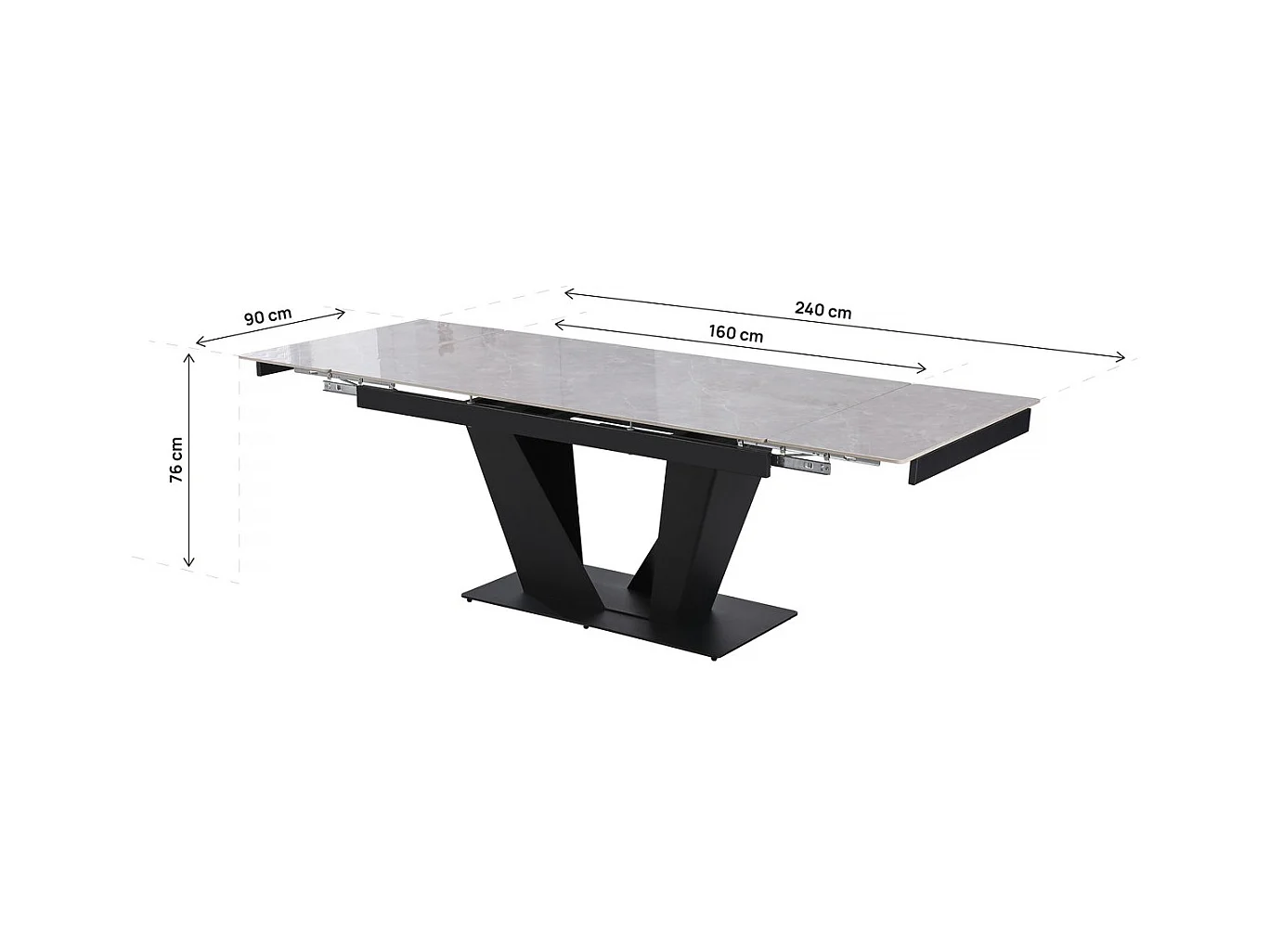 Table à manger extensible en céramique - 160/240 cm - 6 à 10 personnes "Nova" - Gris marbré