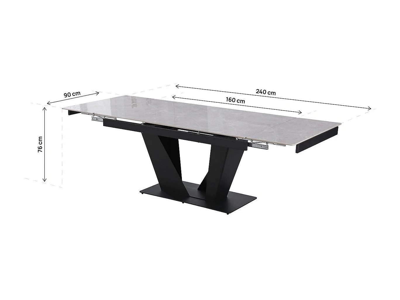 Table à manger extensible en céramique - 160/240 cm - 6 à 10 personnes "Nova" - Gris marbré