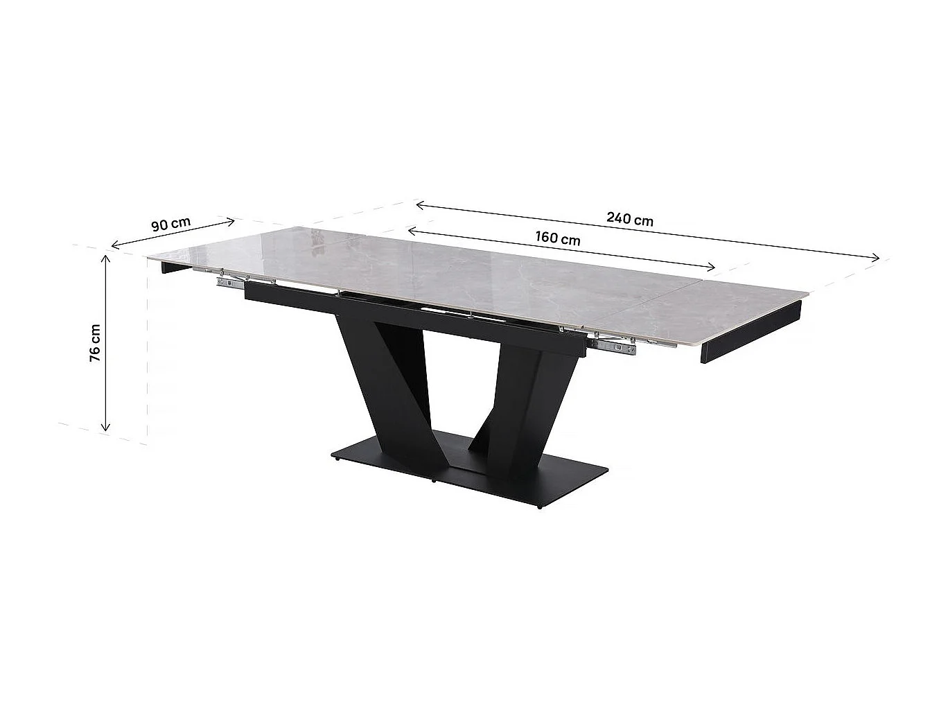 Table à manger extensible en céramique - 160/240 cm - 6 à 10 personnes "Nova" - Gris marbré