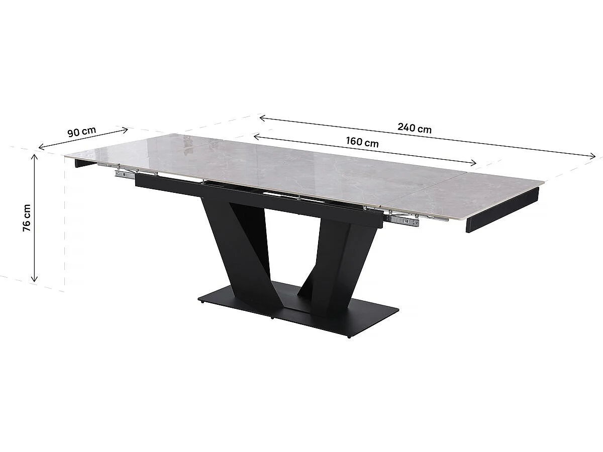 Tavolo da pranzo allungabile in ceramica - 160/240 cm - da 6 a 10 persone "Nova" - Grigio marmorizzato