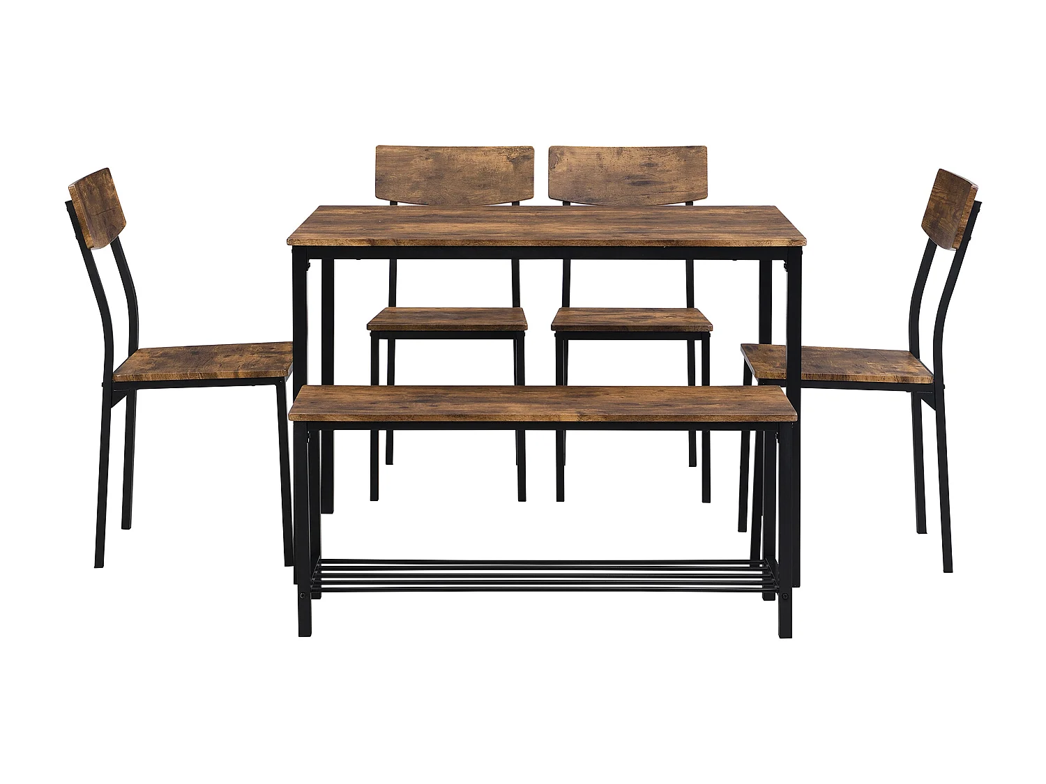 Ensemble table a manger 110x70x75 cm + 6 chaises en bois marron - pieds en métal noir