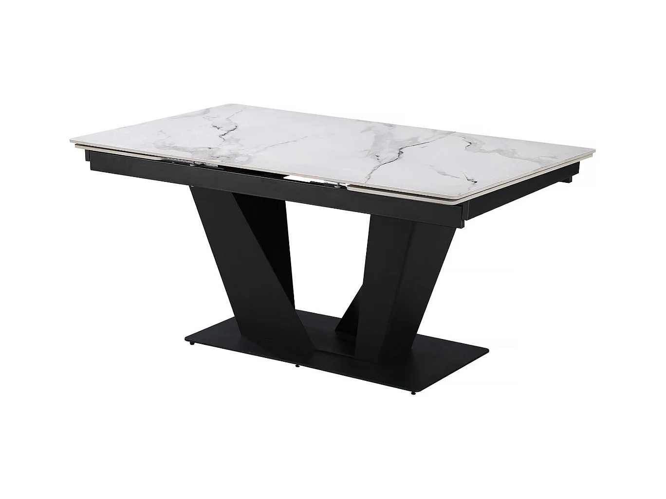 Table à manger extensible en céramique - 160/240 cm - 6 à 10 personnes "Nova" - Blanc marbré gris