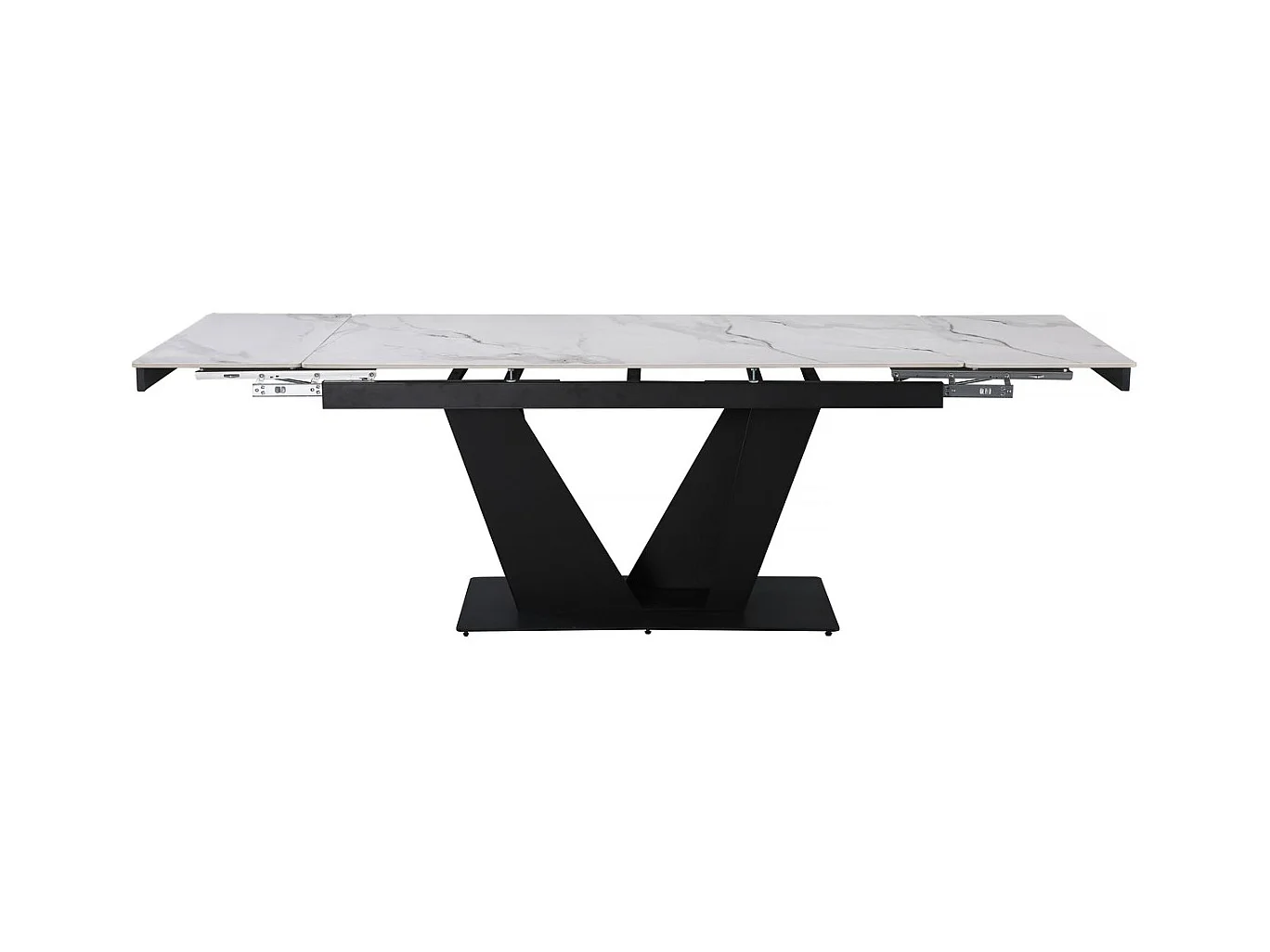 Table à manger extensible en céramique - 160/240 cm - 6 à 10 personnes "Nova" - Blanc marbré gris