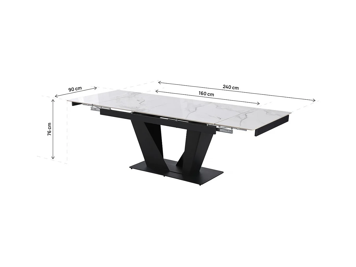 Table à manger extensible en céramique - 160/240 cm - 6 à 10 personnes "Nova" - Blanc marbré gris
