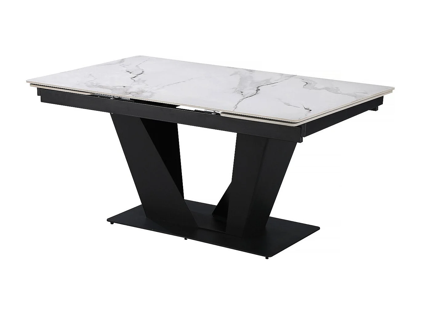 Table à manger extensible en céramique - 160/240 cm - 6 à 10 personnes "Nova" - Blanc marbré gris