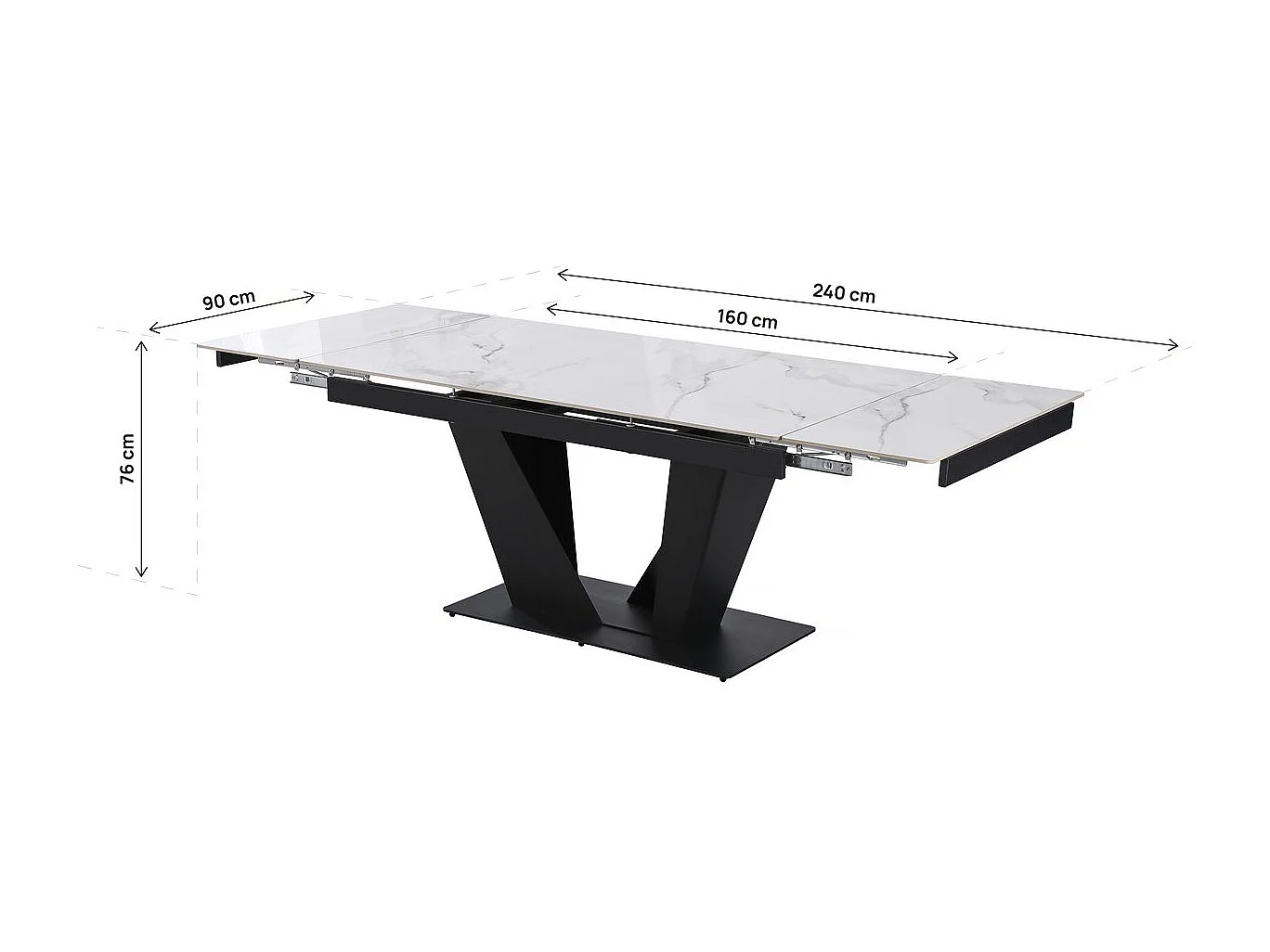 Table à manger extensible en céramique - 160/240 cm - 6 à 10 personnes "Nova" - Blanc marbré gris