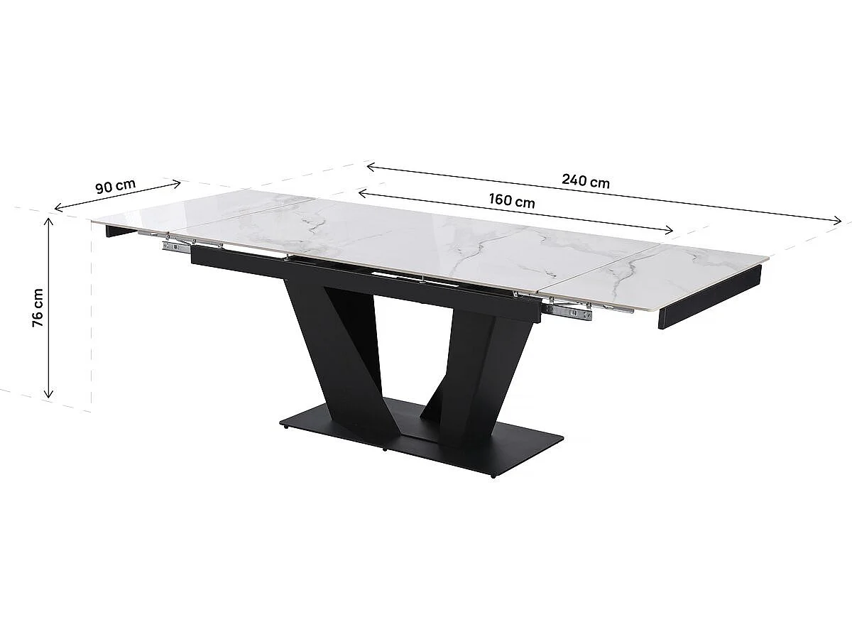Uitschuifbare Keramische Eettafel "Nova" - 160/240 cm - Grijs Marmer Wit - Geschikt voor 6 tot 10 Personen
