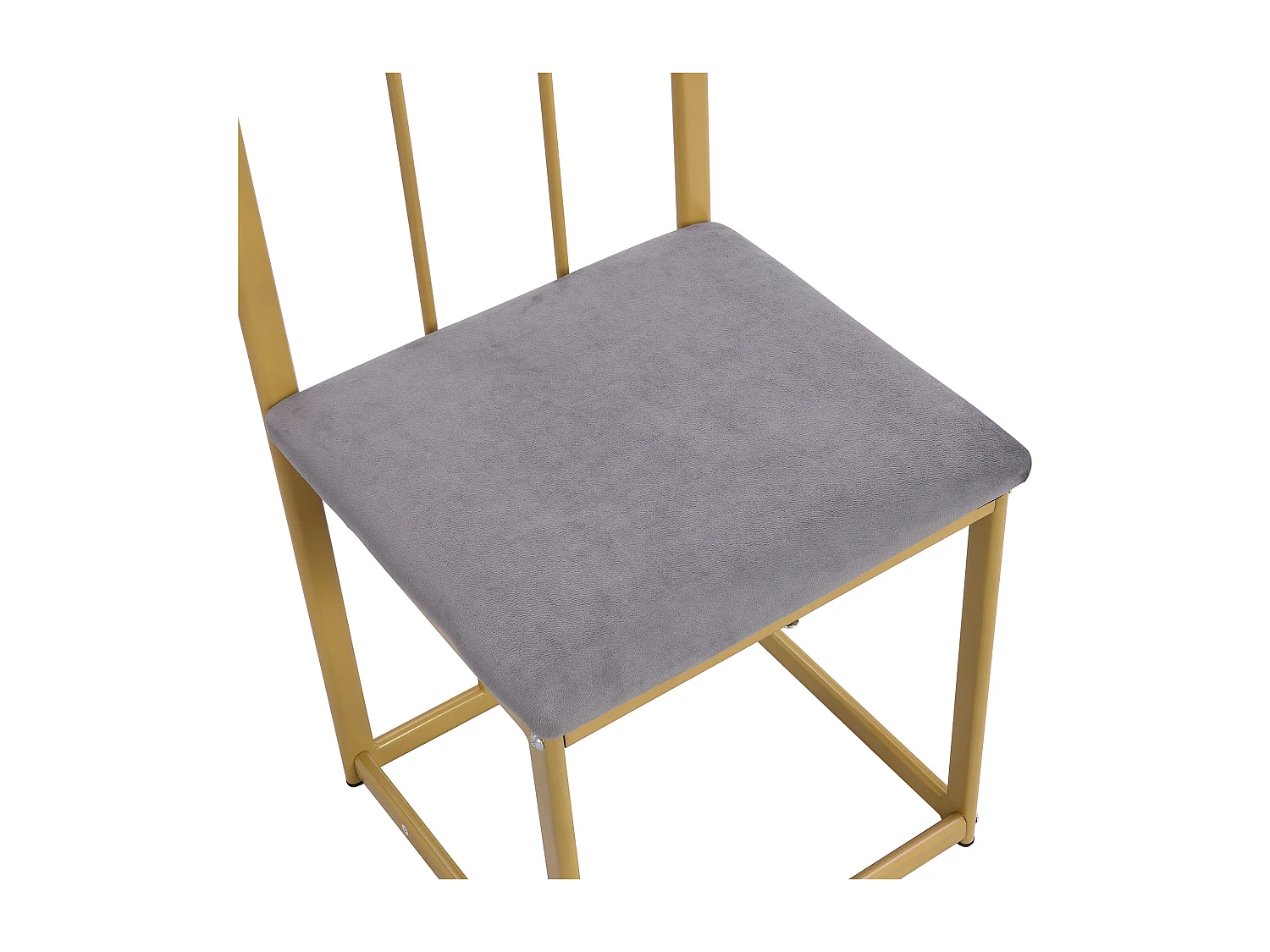 Eettafelset (140x80x76 cm) + 6 stoelen met grijze fluwelen rugleuningen - gouden metalen poten