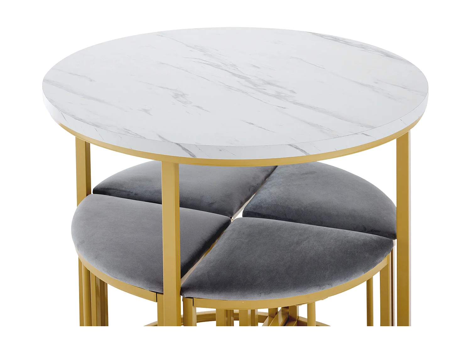 Ensemble table a manger 80x80x75 cm + 4 chaises en velours gris - pieds en métal doré