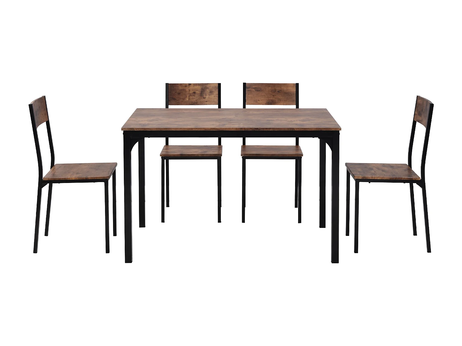 Ensemble table a manger 140x65x75 cm + 4 chaises en bois marron - pieds en métal noir
