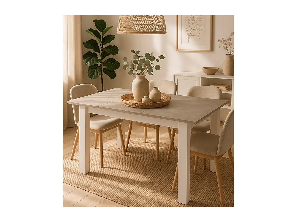 Mesa de comedor extensible de 75x80x140-180 cm con patas en forma de L color cemento Uki