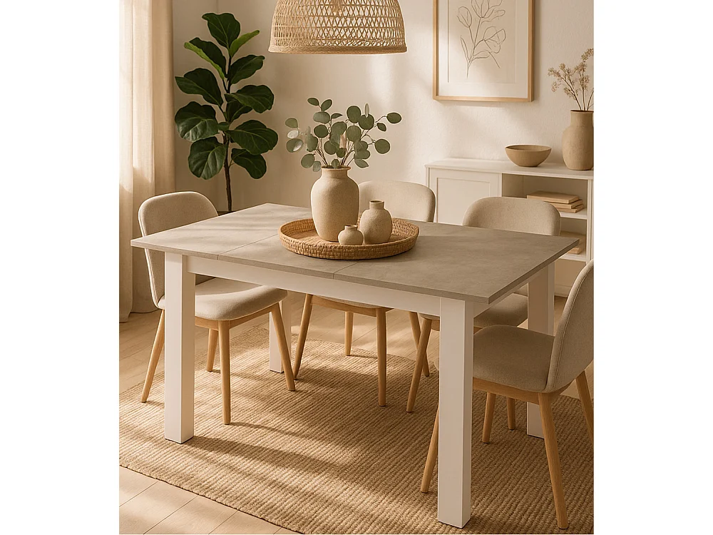 Mesa de comedor extensible de 75x80x140-180 cm con patas en forma de L color cemento Uki