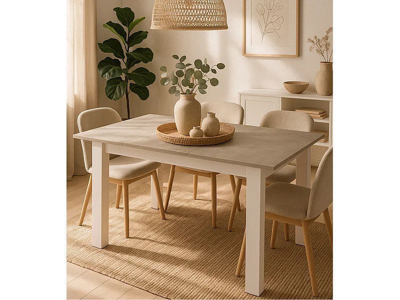 Mesa de comedor extensible de 75x80x140-180 cm con patas en forma de L color cemento Uki