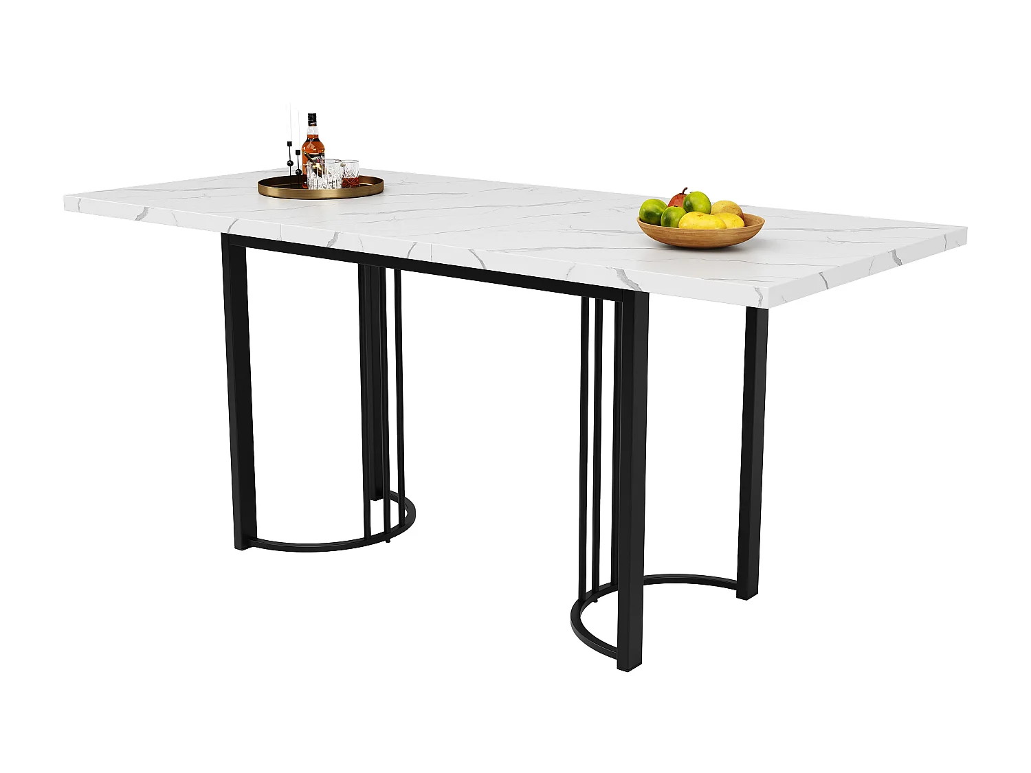 Conjunto de mesa de comedor extensible (140-179,5x80x75,5 cm) + 8 sillas de terciopelo negro - patas de metal negro