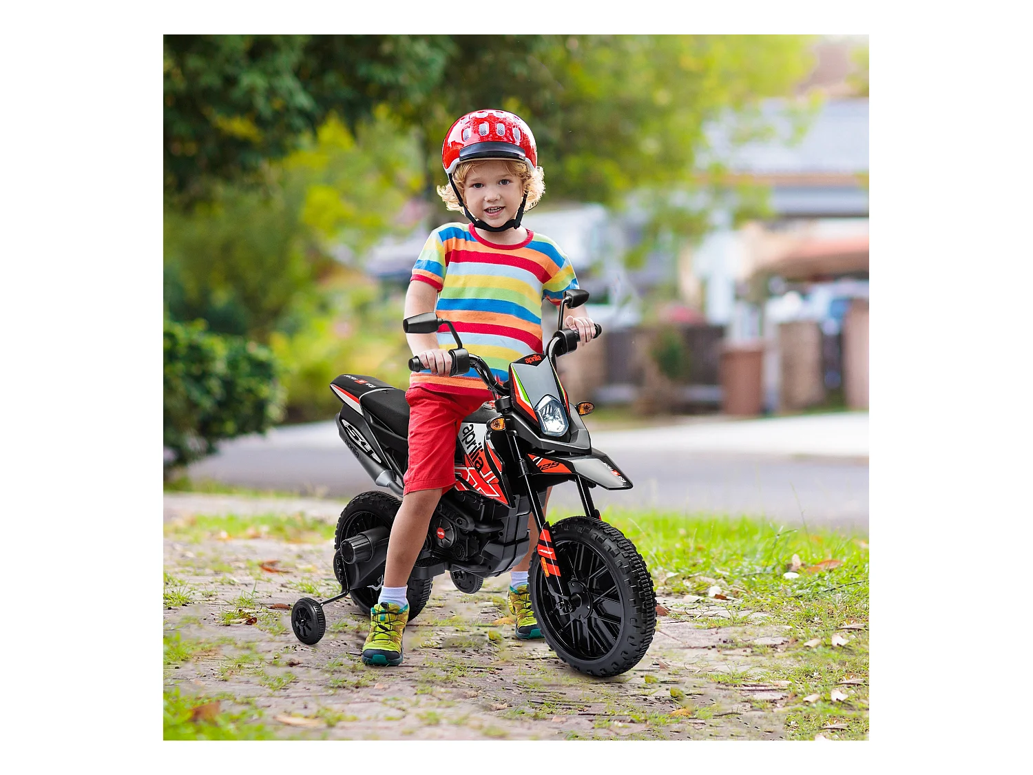 Motocross électrique enfant licence officielle Aprilia RX 125 max. 6 Km/h roues aux. amovibles rouge