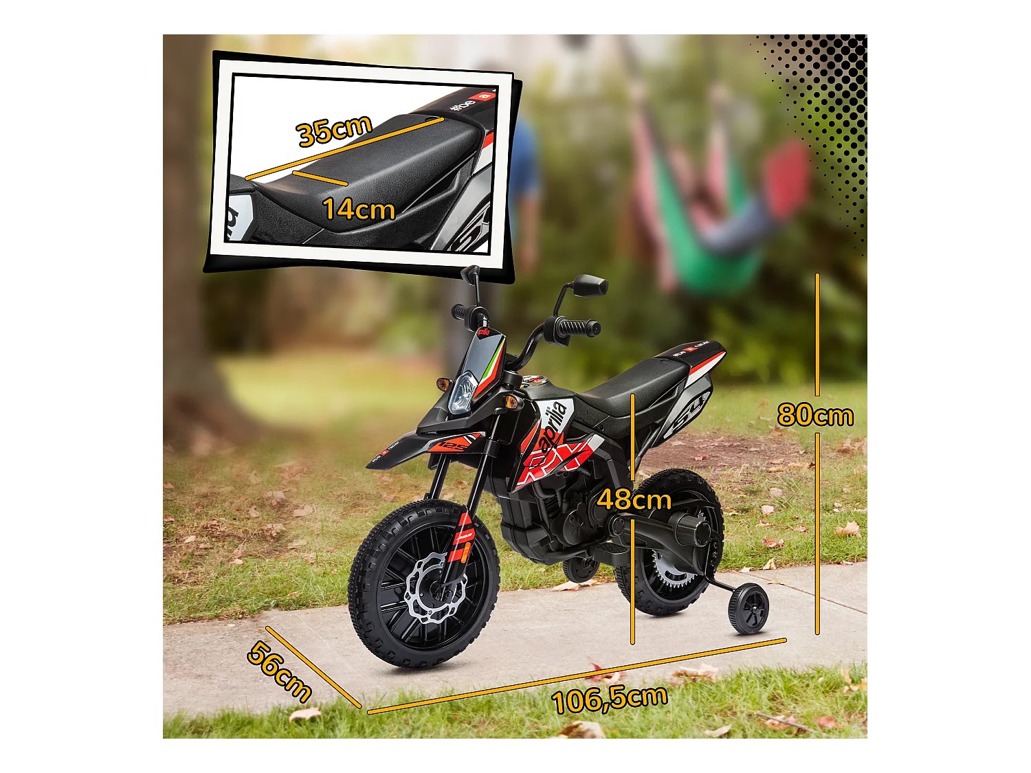 Motocross électrique enfant licence officielle Aprilia RX 125 max. 6 Km/h roues aux. amovibles rouge