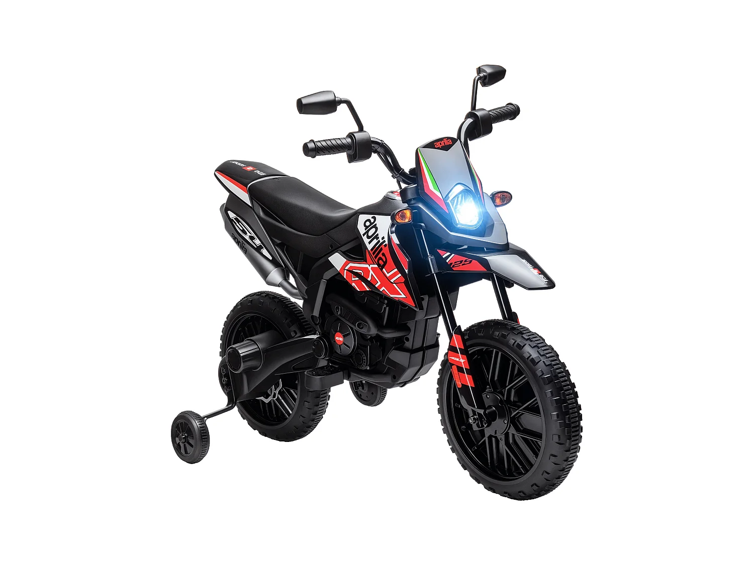 Motocross électrique enfant licence officielle Aprilia RX 125 max. 6 Km/h roues aux. amovibles rouge
