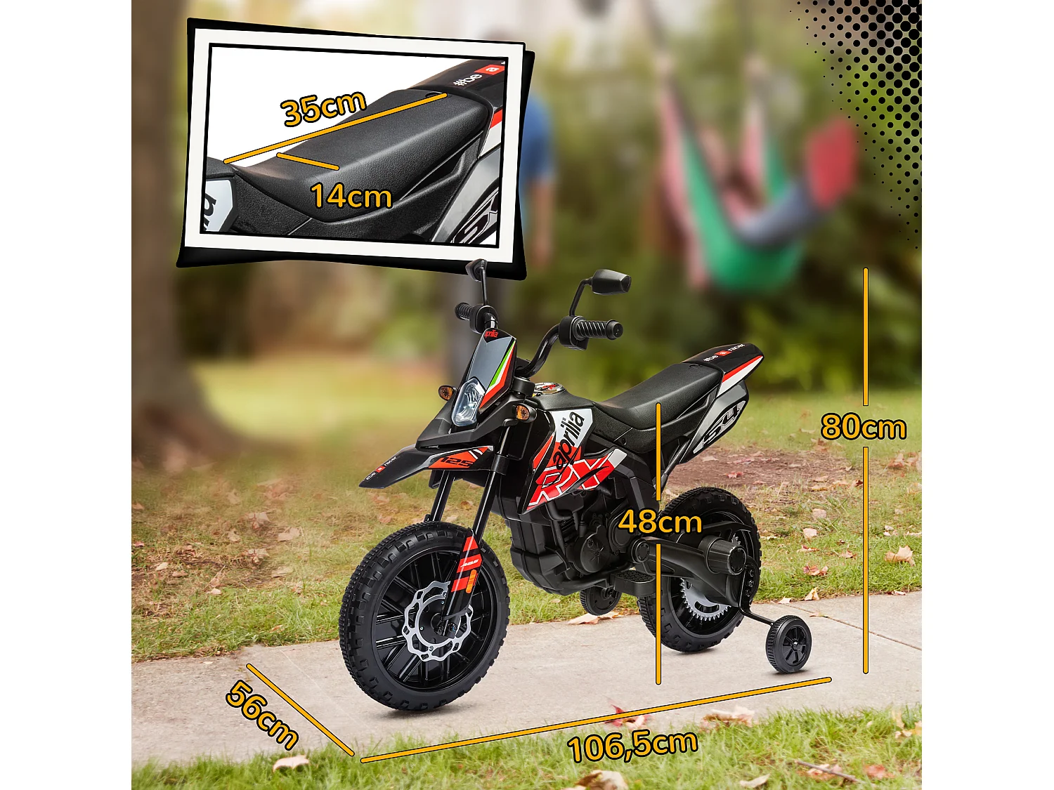 Motocross électrique enfant licence officielle Aprilia RX 125 max. 6 Km/h roues aux. amovibles rouge