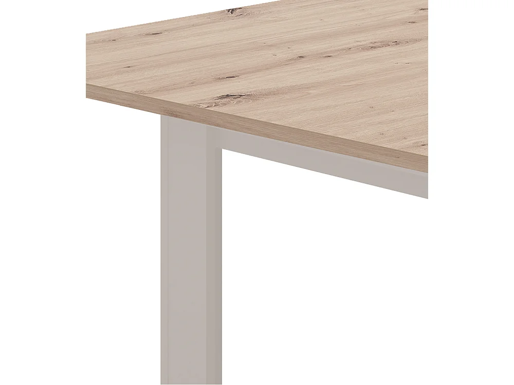Mesa de comedor extensible de 75x80x140-180 cm patas en forma de L en cambrian-blanco Uki
