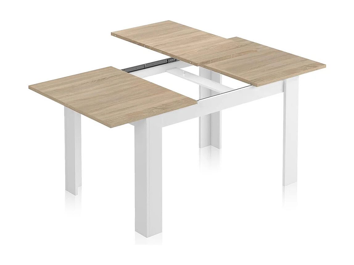 Mesa de comedor extensible de 75x80x140-180 cm patas en forma de L en cambrian-blanco Uki