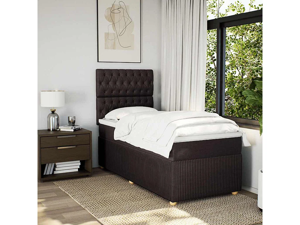 Einzelbett | Bettgestell | Boxspringbett mit Matratze Dunkelbraun 90x190 cm Stoff SHL744368
