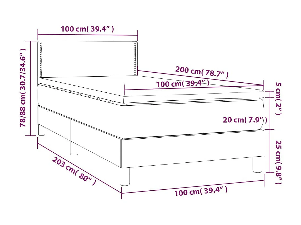 Einzelbett | Bettgestell | Boxspringbett mit Matratze Dunkelgrau 100x200 cm Samt SHL632489