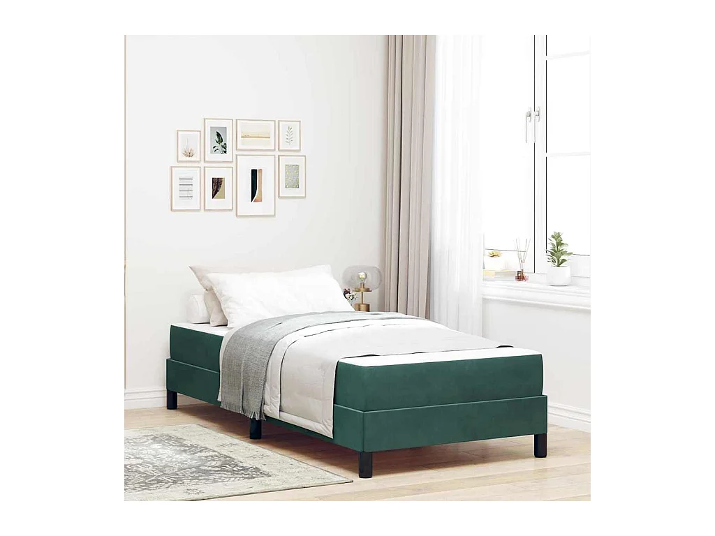 Lit simple-Lit adulte-Lit boxspring avec matelas Vert foncé 90 x 190 cm Velours