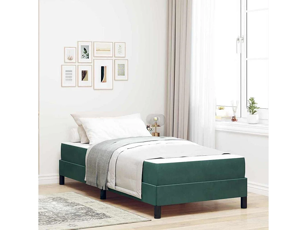 Cama individual | Cama para adultos | Cama tipo Box Spring con colchón Verde oscuro 90x190 cm tela SHL102032