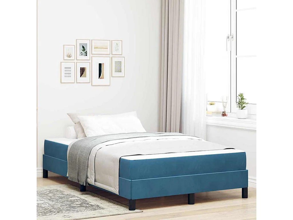 Cama tipo Box Spring con colchón Azul Oscuro 120x190 cm tela SHL34190
