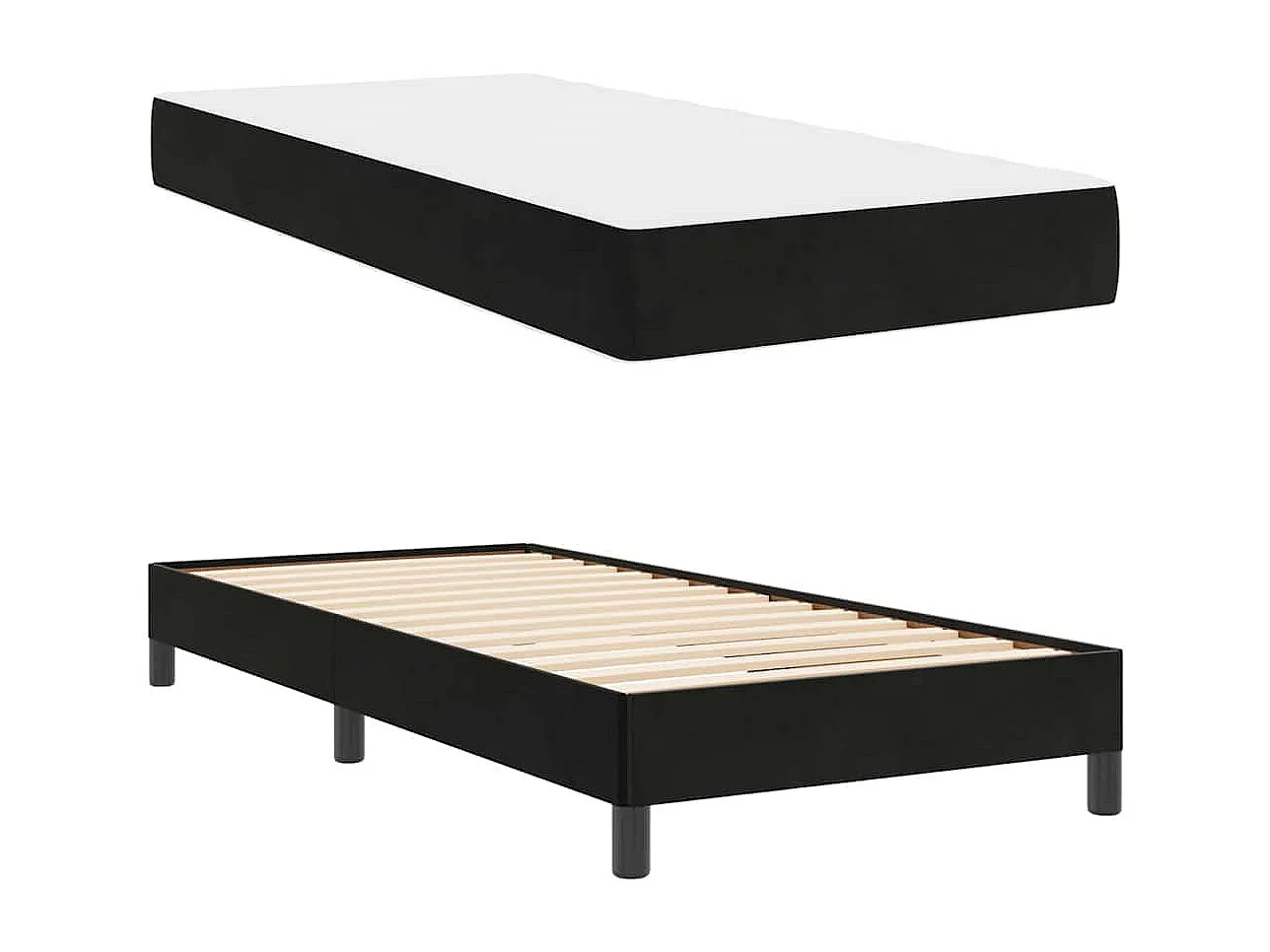 Lit simple-Lit adulte-Lit boxspring avec matelas Noir 90 x 200 cm Velours