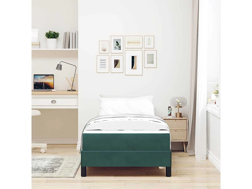 Lit simple-Lit adulte-Lit boxspring avec matelas Vert foncé 80 x 220 cm Velours