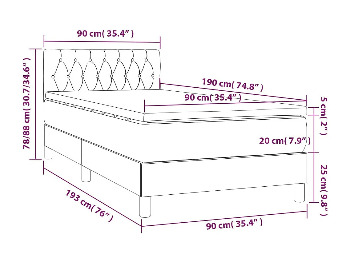 Cama individual-Cama para adultos-Cama box spring con colchón terciopelo gris claro 90x190 cm SHL58004