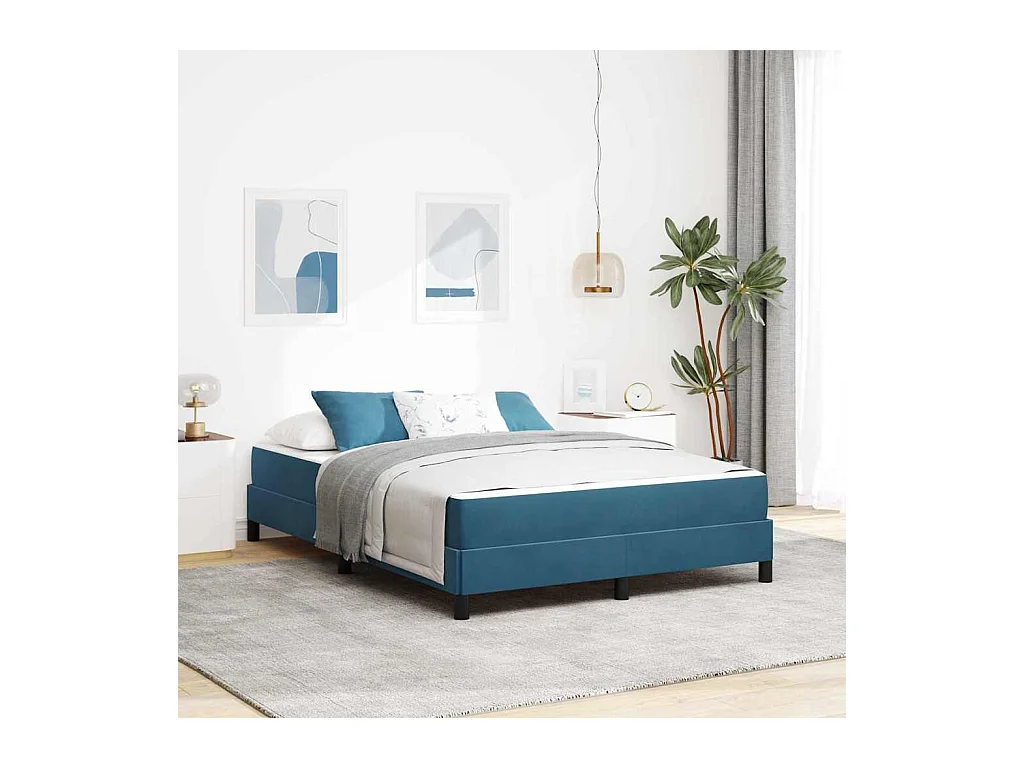 Lit double-Lit adulte-Lit boxspring avec matelas Bleu foncé 140 x 200 cm Velours