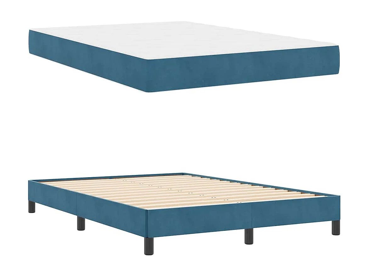 Cama tipo Box Spring con colchón Azul Oscuro 140x200 cm tela SHL88427