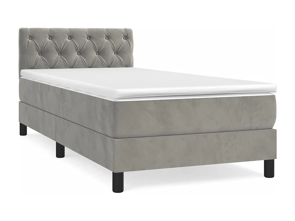 Cama individual | Cama box spring con colchón terciopelo gris claro 80x200 cm SHL63745