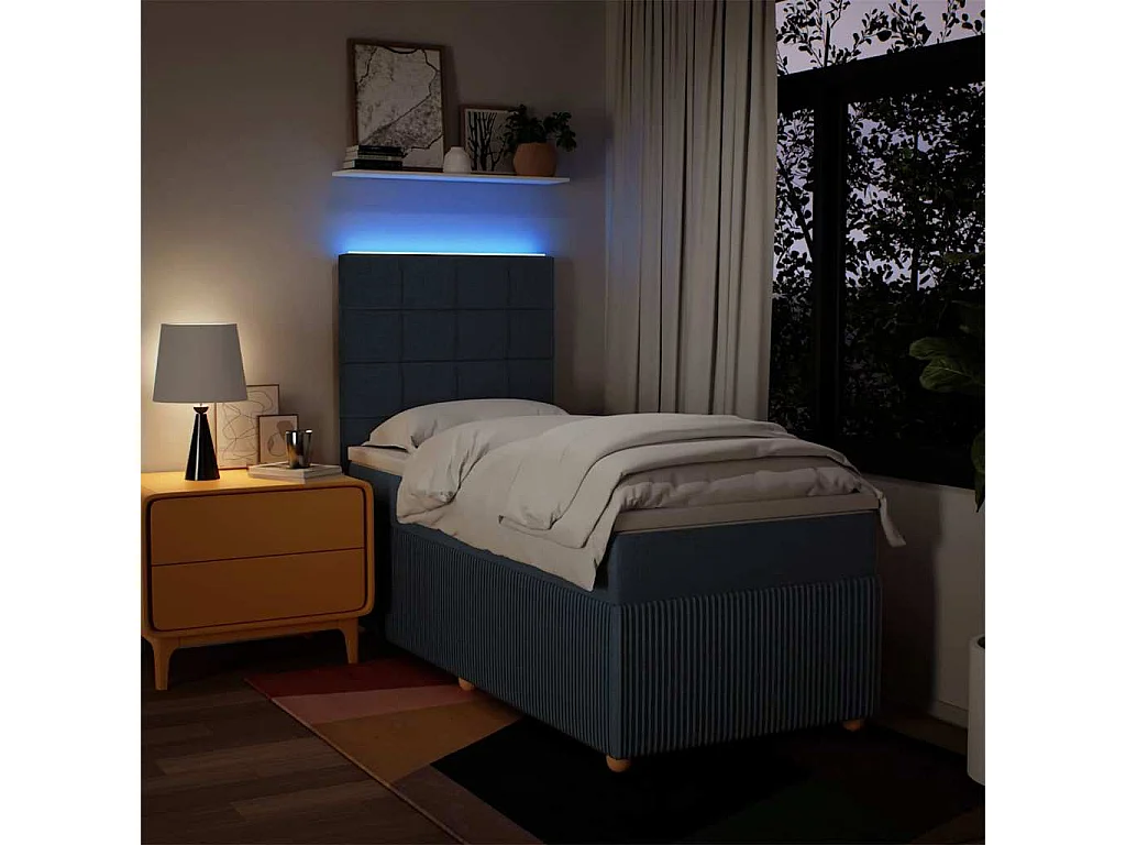 Boxspringbett-Einzelbett-Bettgestell mit Matratze Blau 90x200 cm Stoff SHL637705