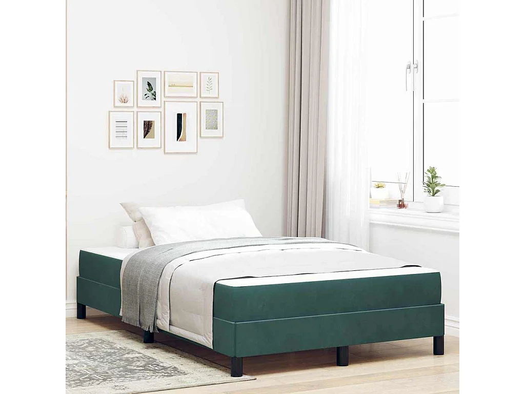Cama casal-Cama de adulto-Cama Box com colchão Verde Escuro 120 x 190cm tecido SHL555139